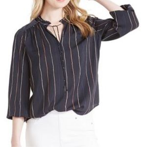 Nic + Zoe Navy Blouse with waterfall stripes